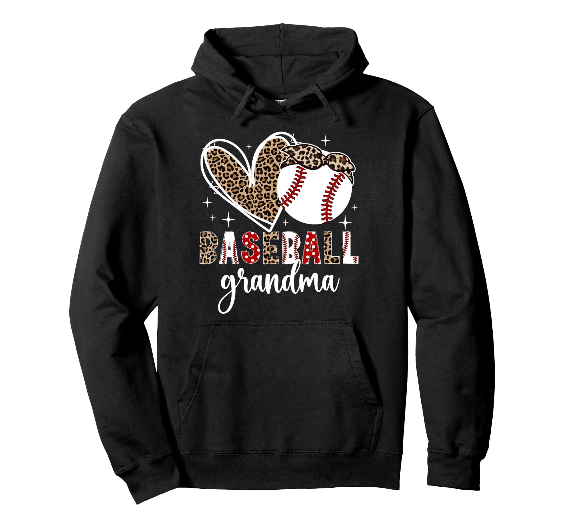 Baseball Grandma Leopard Baseball Hoodie - Casual Everyday Wear Men Women - T-Shirt, Sweatshirt, Hoodie