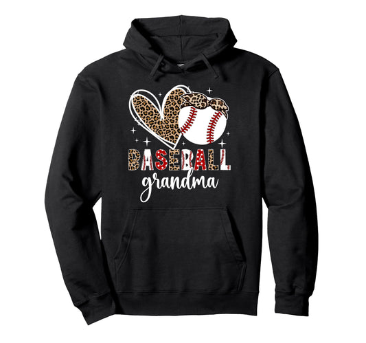 Baseball Grandma Leopard Baseball Hoodie - Casual Everyday Wear Men Women - T-Shirt, Sweatshirt, Hoodie