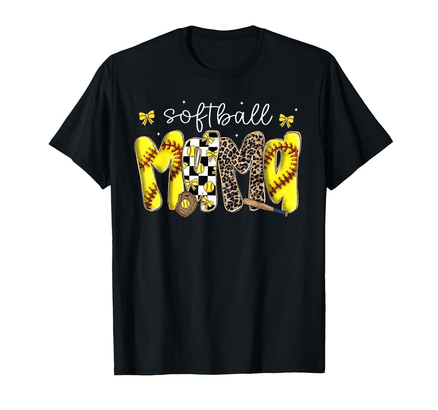 Softball Mama Leopard Coquette Bow T-Shirt - Minimalist Print Men Women - T-Shirt, Sweatshirt, Hoodie