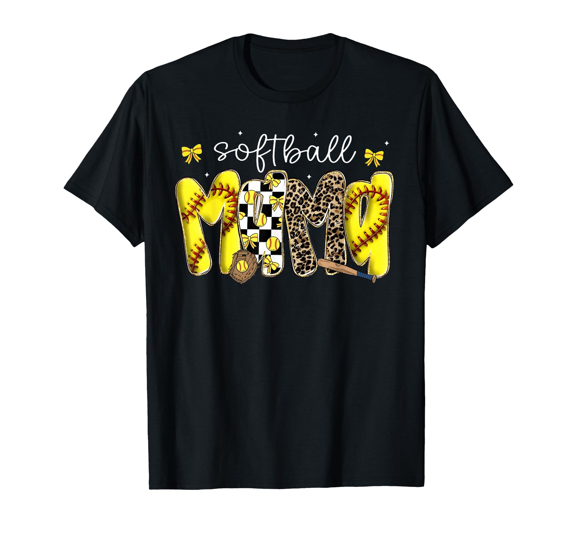 Softball Mama Leopard Coquette Bow T-Shirt - Minimalist Print Men Women - T-Shirt, Sweatshirt, Hoodie