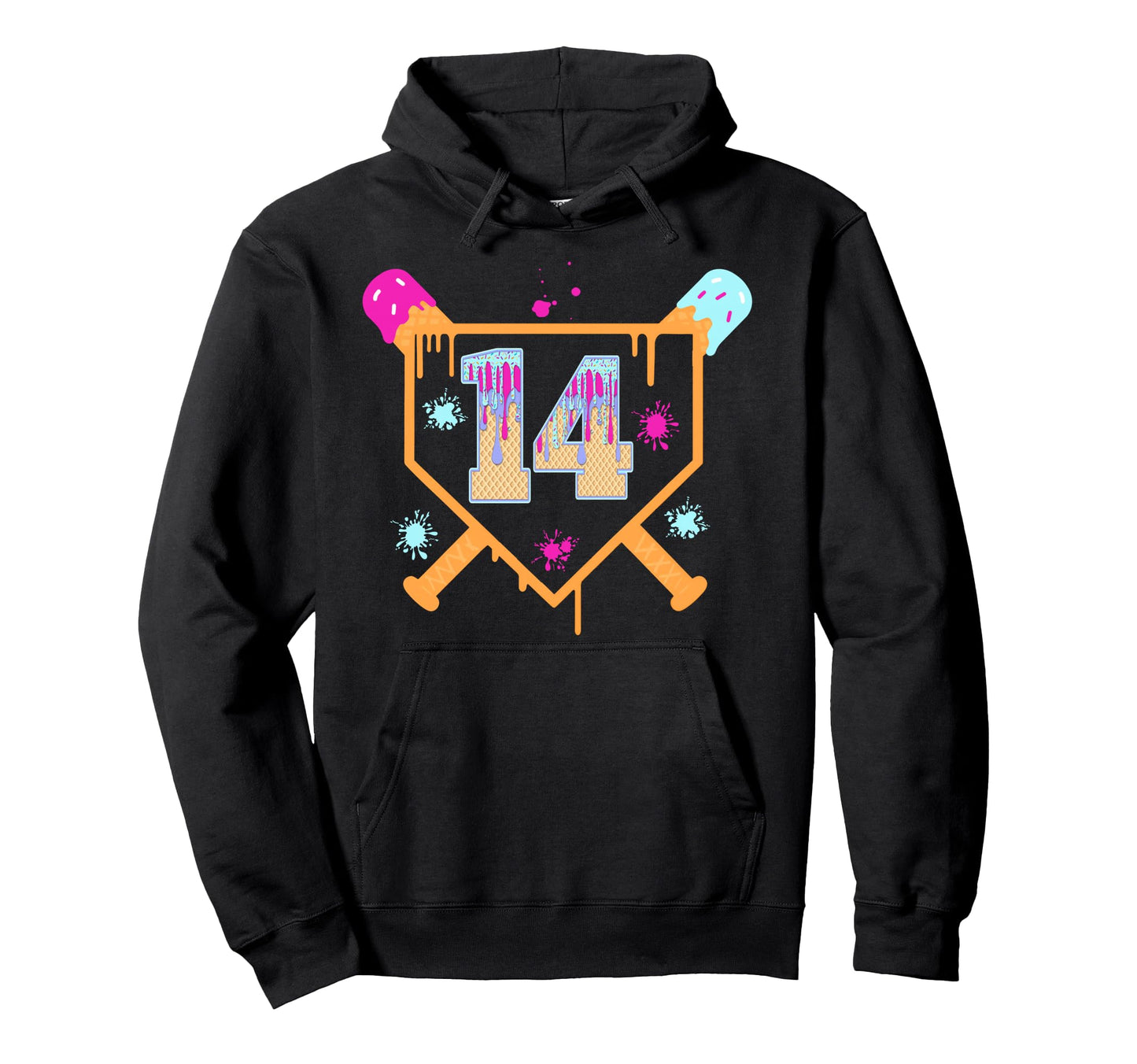 14H Birthday Baseball Drip 14 Year Old Hoodie - Custom Art Print for Adults - T-Shirt, Sweatshirt, Hoodie