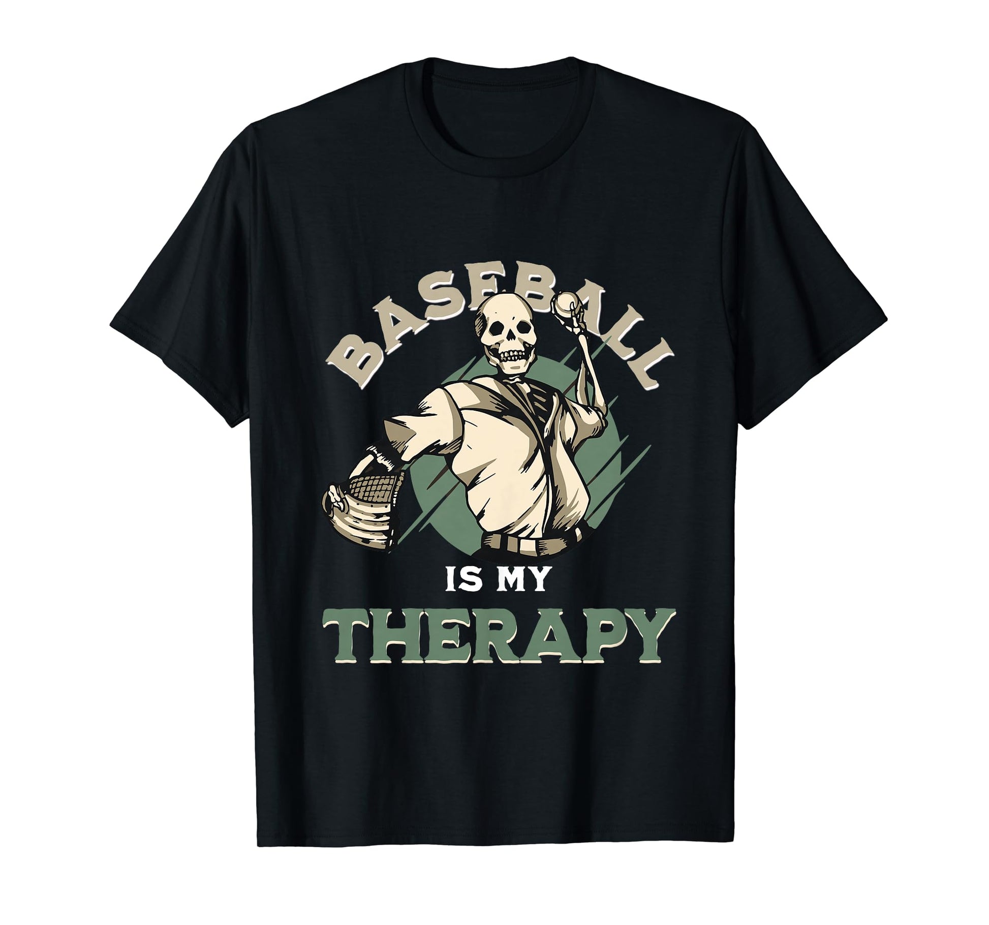 Skull Pitcher Baseball Therapy Funny T-Shirt - Streetwear Style for Adults - T-Shirt, Sweatshirt, Hoodie