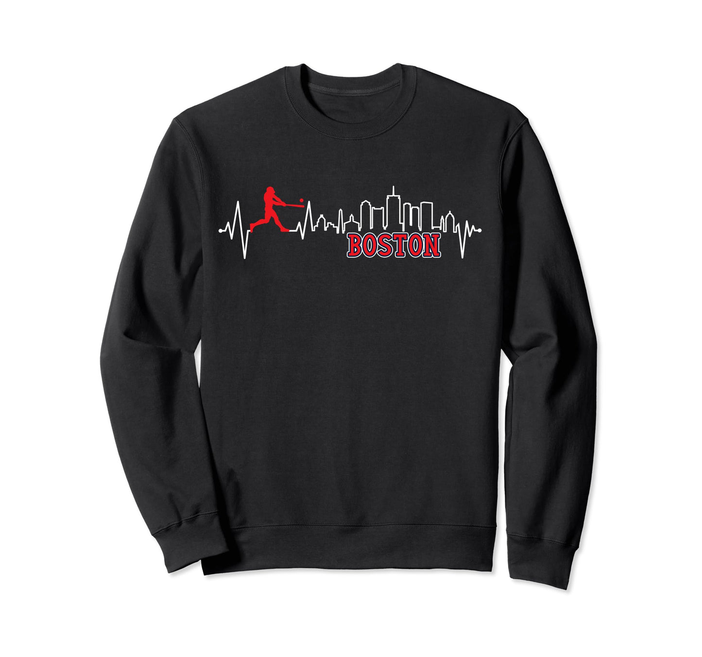 Boston Skyline Baseball Heartbeat Sweatshirt - Custom Art Print for Adults - T-Shirt, Sweatshirt, Hoodie
