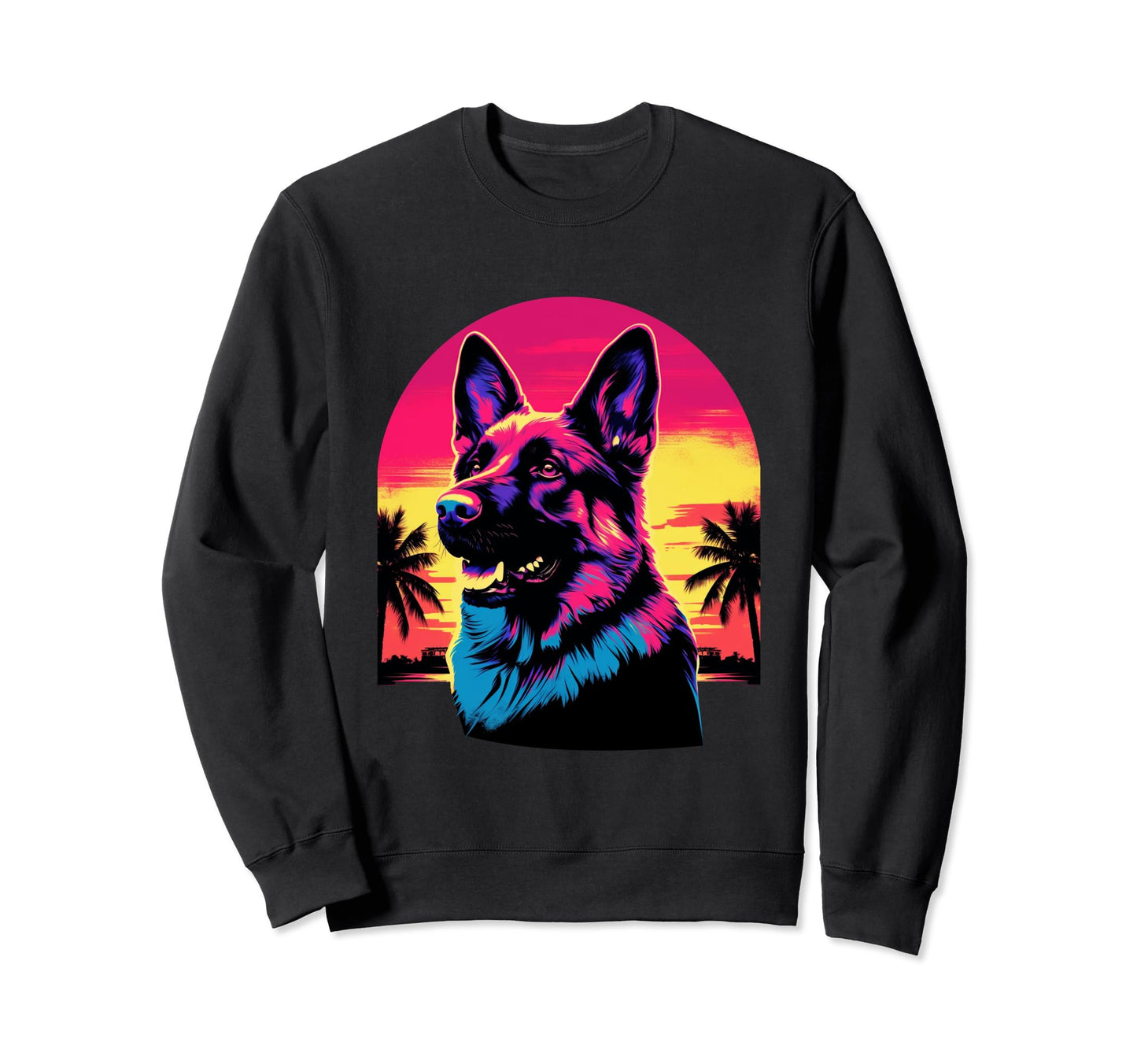 German Shepherd 80S Synthwave Sweatshirt - Streetwear Style for Adults - T-Shirt, Sweatshirt, Hoodie