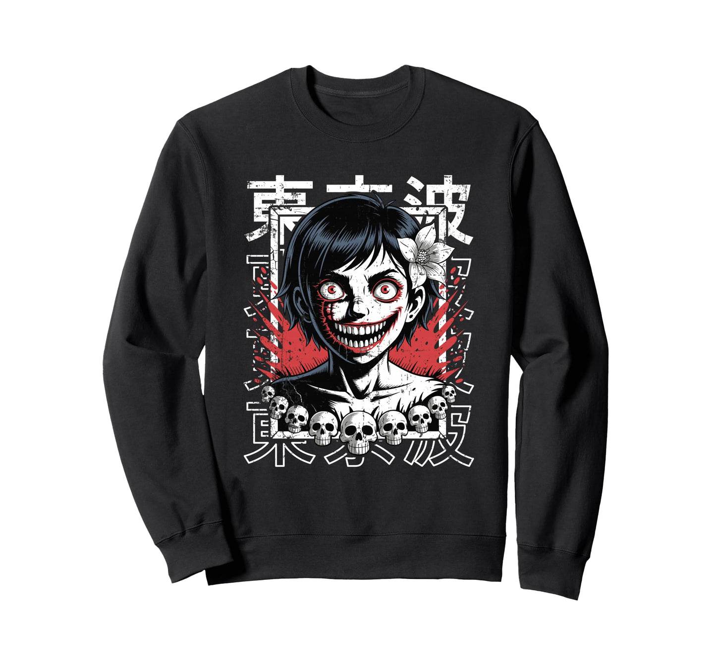 Horror Anime Goth Oni Mask Creepy Sweatshirt - Aesthetic Graphic Men Women - T-Shirt, Sweatshirt, Hoodie