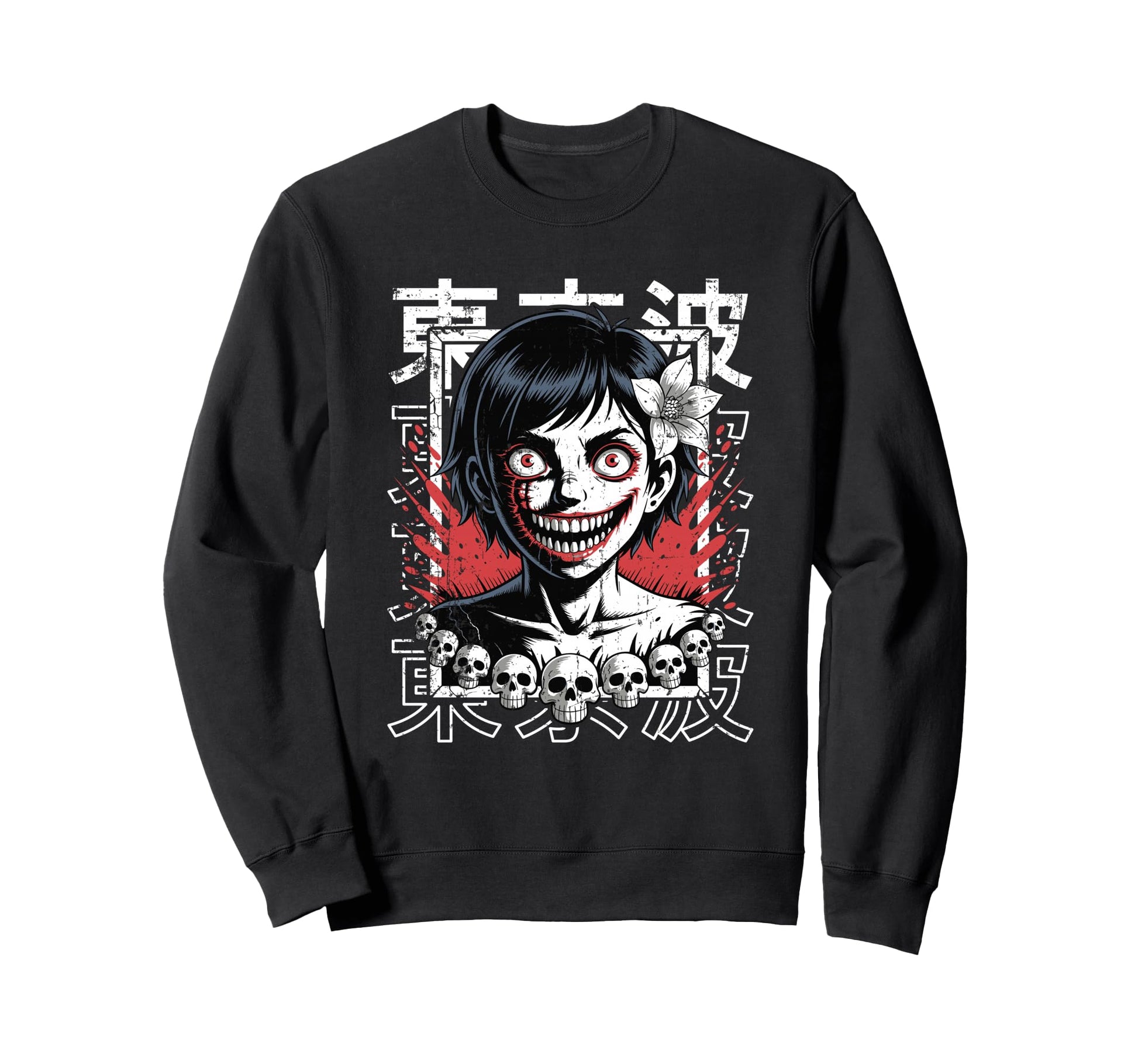 Horror Anime Goth Oni Mask Creepy Sweatshirt - Aesthetic Graphic Men Women - T-Shirt, Sweatshirt, Hoodie