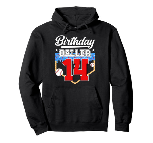 14Th Baseball Birthday 14 Year Old Hoodie - Novelty Apparel Men Women - T-Shirt, Sweatshirt, Hoodie