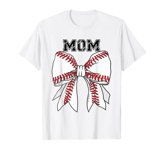 Baseball And Softball Mom Bow T-Shirt - Novelty Apparel for Adults - T-Shirt, Sweatshirt, Hoodie