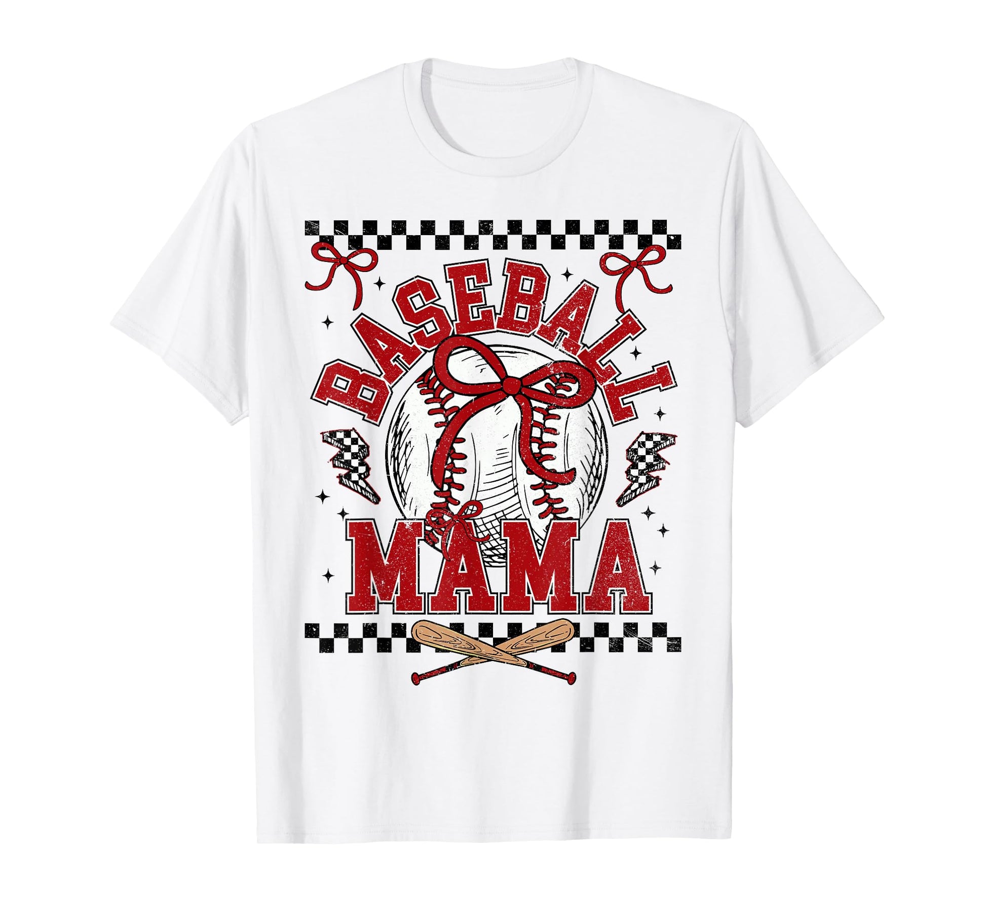 Checkered Baseball Mama Bow Game Day T-Shirt - Trendy Graphic Men Women - T-Shirt, Sweatshirt, Hoodie