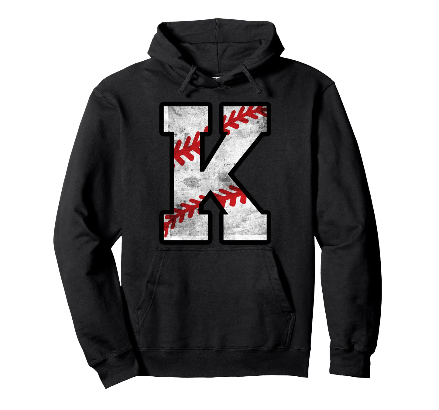 Distressed Baseball Letter K Hoodie - Aesthetic Graphic Unisex - T-Shirt, Sweatshirt, Hoodie