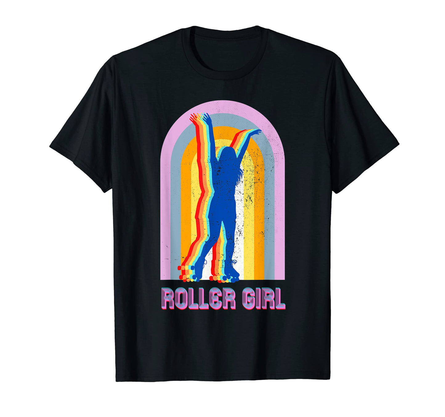 Roller Disco Skates Rainbow Distressed T-Shirt - Custom Art Print Unisex - T-Shirt, Sweatshirt, Hoodie