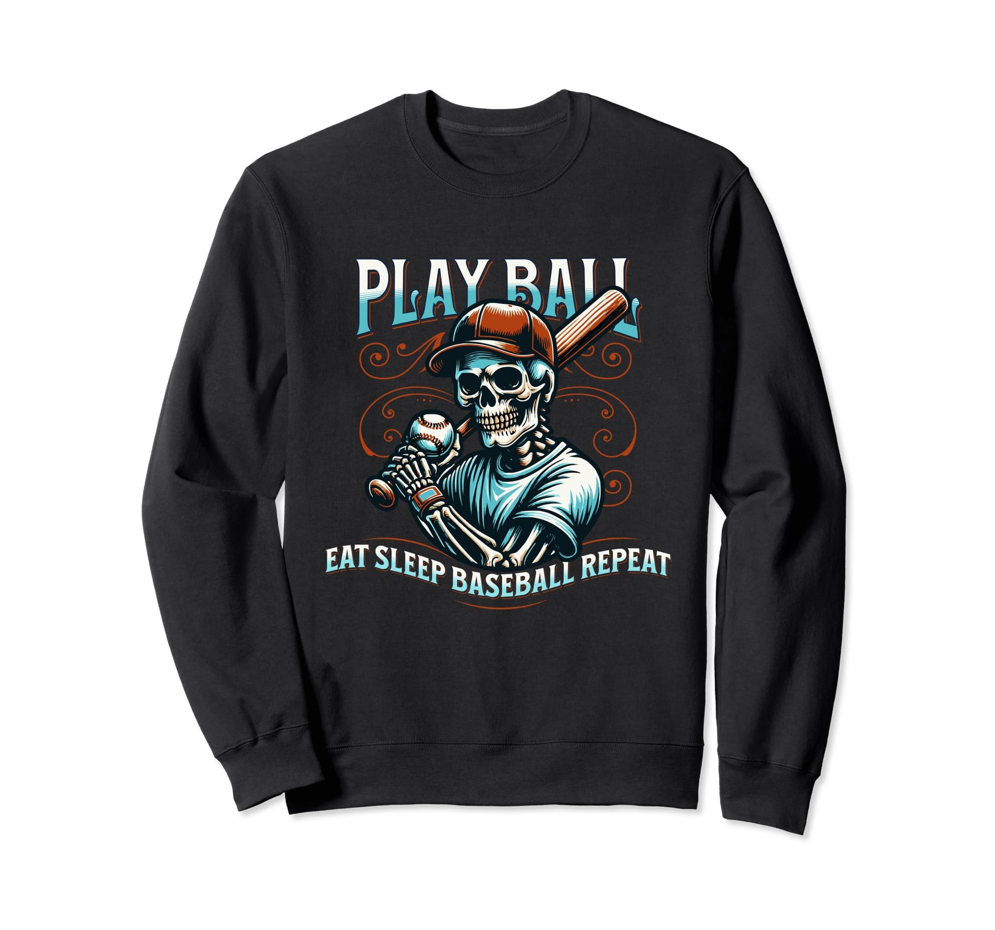 Skull Eat Sleep Baseball Repeat Sweatshirt - Minimalist Print Unisex - T-Shirt, Sweatshirt, Hoodie
