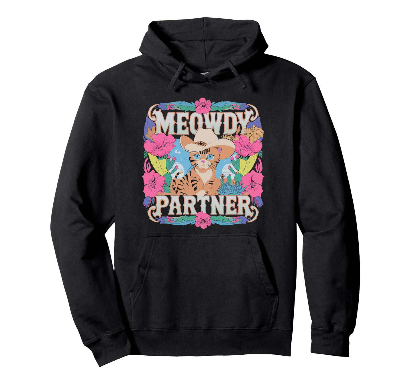 Funny Cowboy Cat Meowdy Howdy Western Hoodie - Aesthetic Graphic Unisex - T-Shirt, Sweatshirt, Hoodie