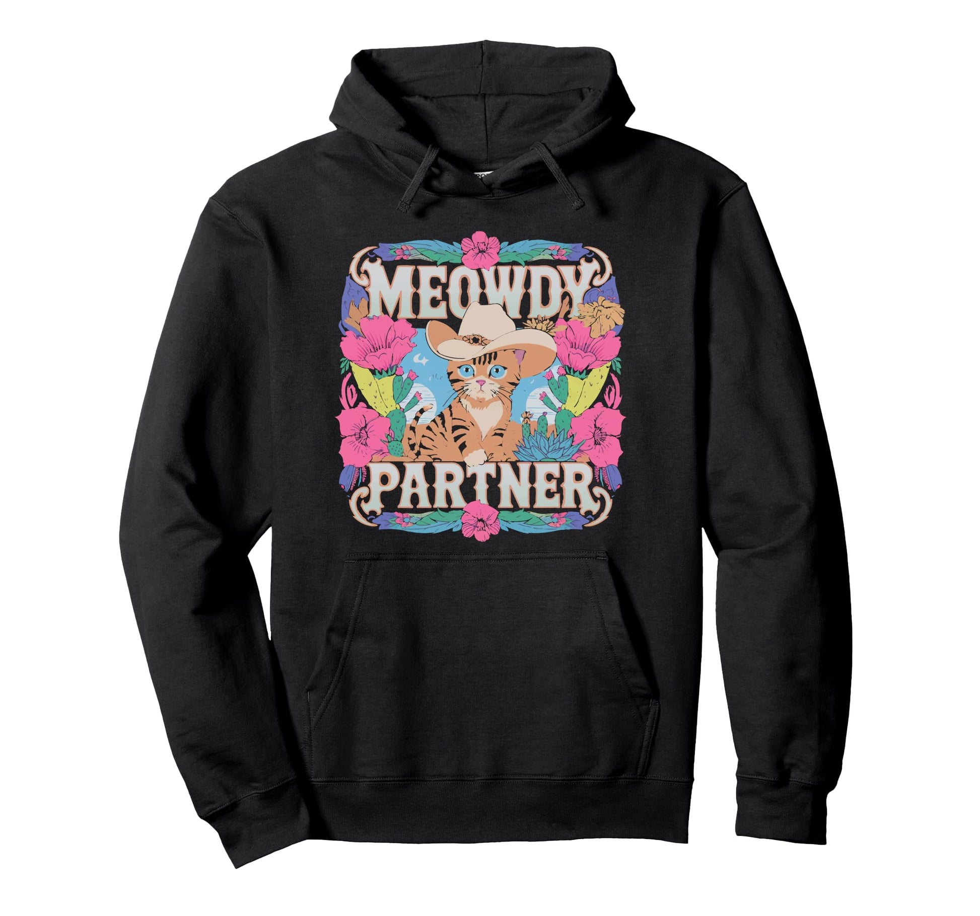 Funny Cowboy Cat Meowdy Howdy Western Hoodie - Aesthetic Graphic Unisex - T-Shirt, Sweatshirt, Hoodie