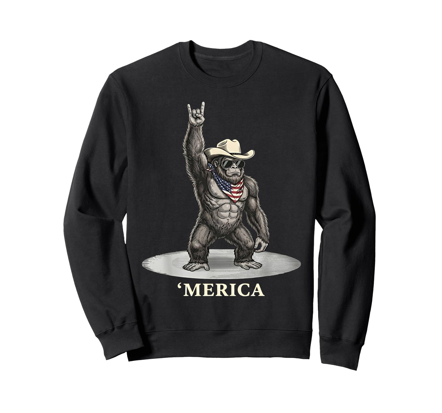 Usa Merica Bigfoot Cowboy 4Th Sweatshirt - Casual Everyday Wear for Adults - T-Shirt, Sweatshirt, Hoodie