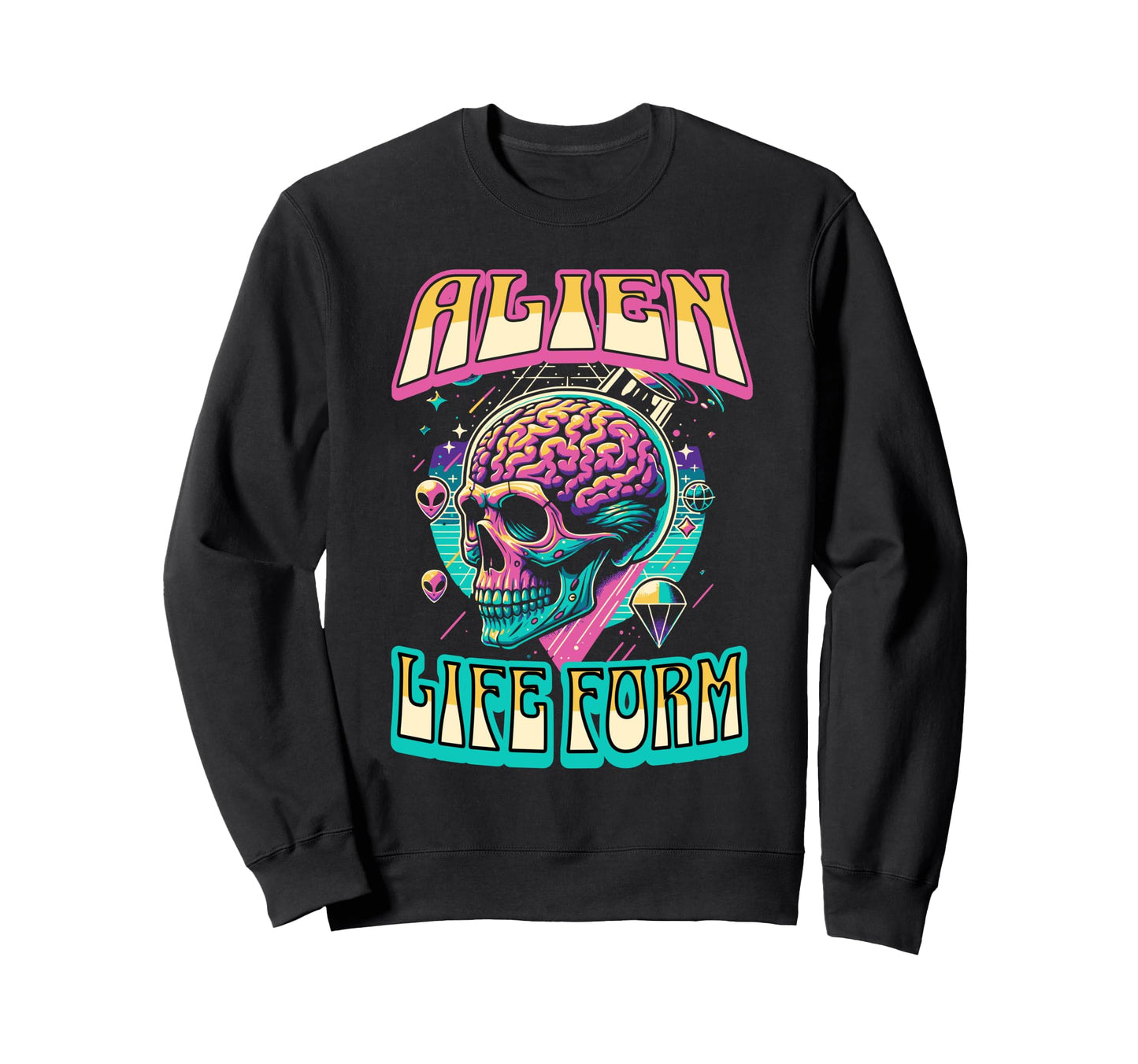 Alien Life Form Alien Head Colorful Sweatshirt - Unique Graphic Men Women - T-Shirt, Sweatshirt, Hoodie
