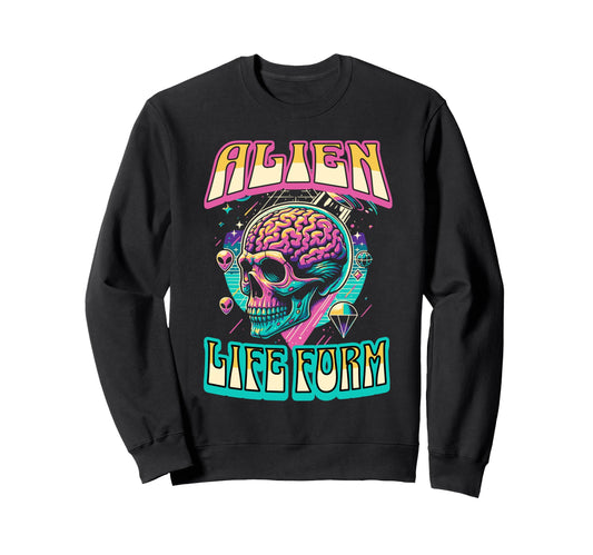 Alien Life Form Alien Head Colorful Sweatshirt - Unique Graphic Men Women - T-Shirt, Sweatshirt, Hoodie