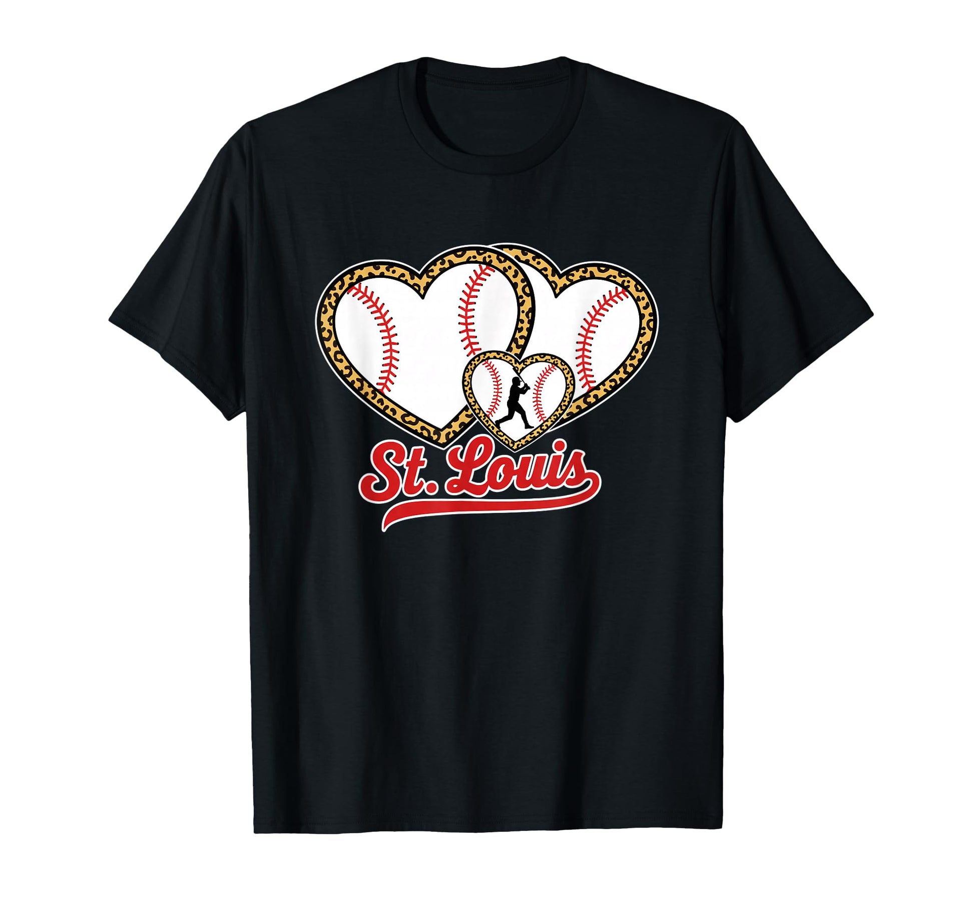 St Louis Leopard Heart Baseball Batter Fan T-Shirt - Trendy Graphic Unisex - T-Shirt, Sweatshirt, Hoodie