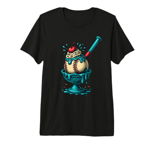 Baseball Ice Cream Sundae Funny T-Shirt - Custom Art Print for Adults - T-Shirt, Sweatshirt, Hoodie