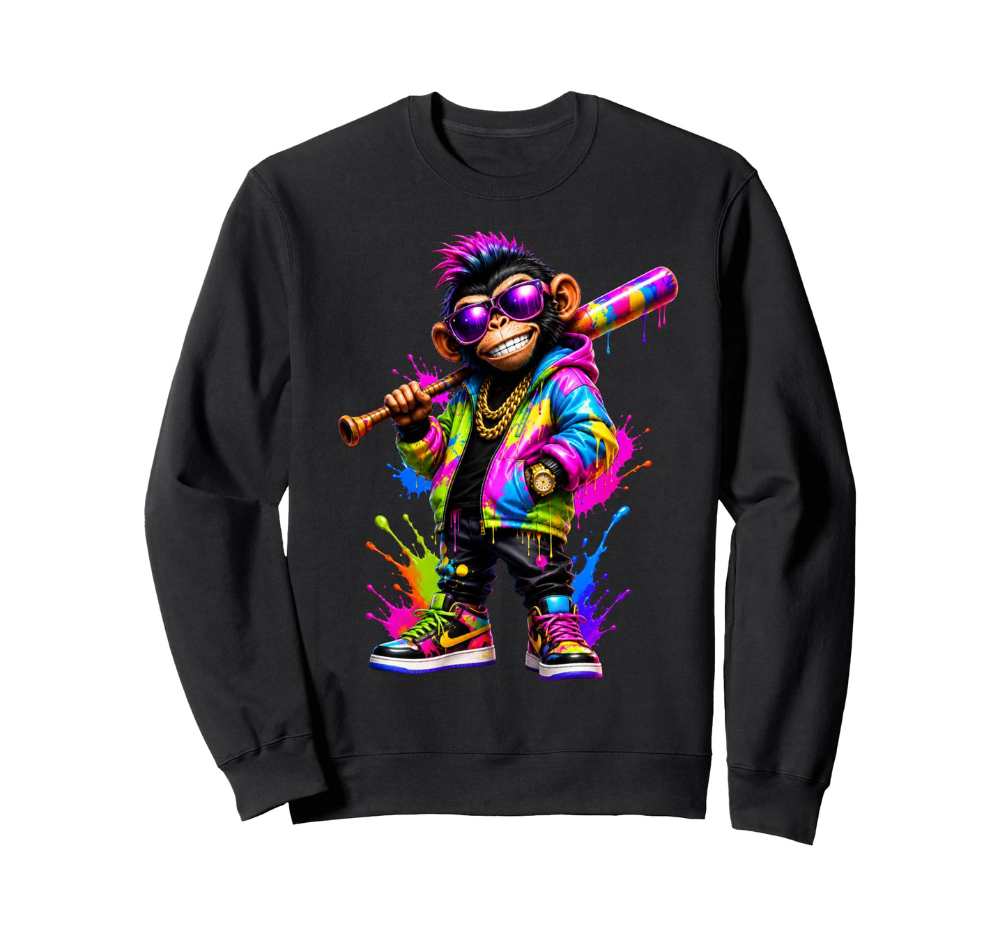 Monkey Baseball Drip Funny Animal Sweatshirt - Unique Graphic for Adults - T-Shirt, Sweatshirt, Hoodie