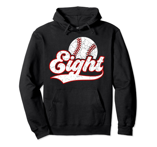 8Th Birthday Party Baseball 8 Year Old Hoodie - Aesthetic Graphic Unisex - T-Shirt, Sweatshirt, Hoodie