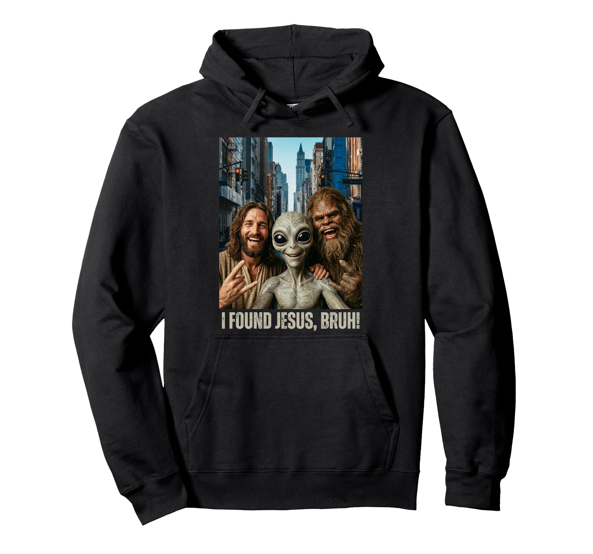 Bruh Bigfoot Alien Jesus Rock Hand Hoodie - Aesthetic Graphic Men Women - T-Shirt, Sweatshirt, Hoodie