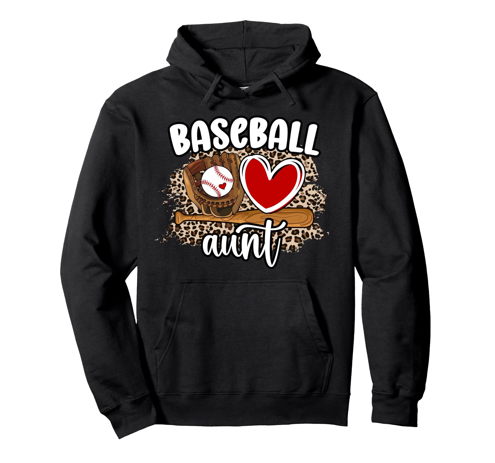 Baseball Aunt Leopard Aunt Baseball Hoodie - Novelty Apparel for Adults - T-Shirt, Sweatshirt, Hoodie