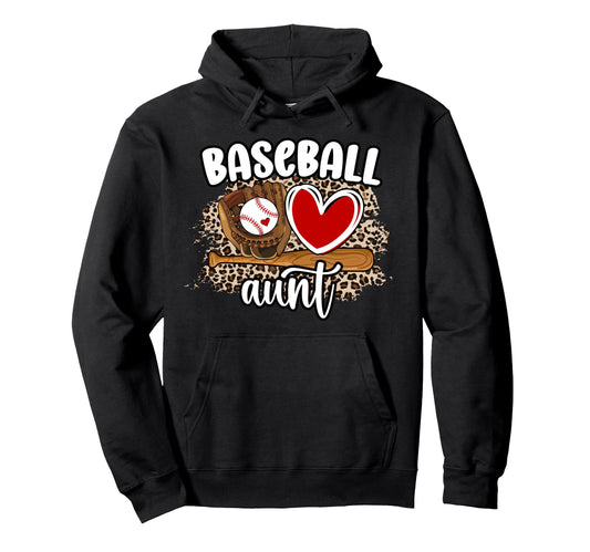 Baseball Aunt Leopard Aunt Baseball Hoodie - Novelty Apparel for Adults - T-Shirt, Sweatshirt, Hoodie