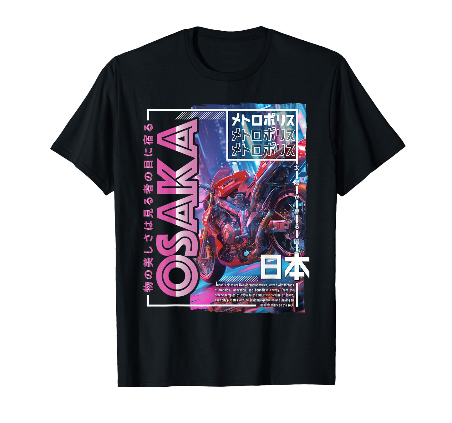 Osaka City 80S Synthwave Motorcycle T-Shirt - Custom Art Print for Adults - T-Shirt, Sweatshirt, Hoodie