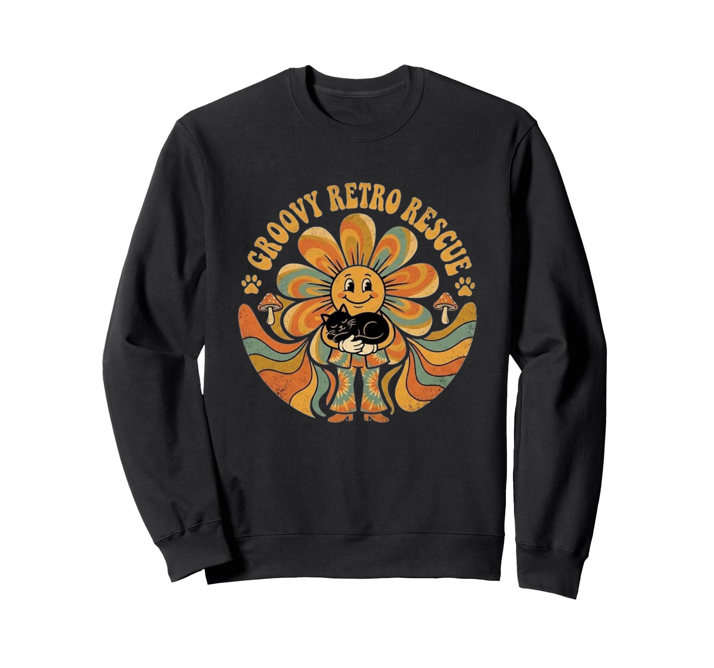 Groovy Rescue Cat Lover 70S Sunflower Sweatshirt - Novelty Apparel Unisex - T-Shirt, Sweatshirt, Hoodie