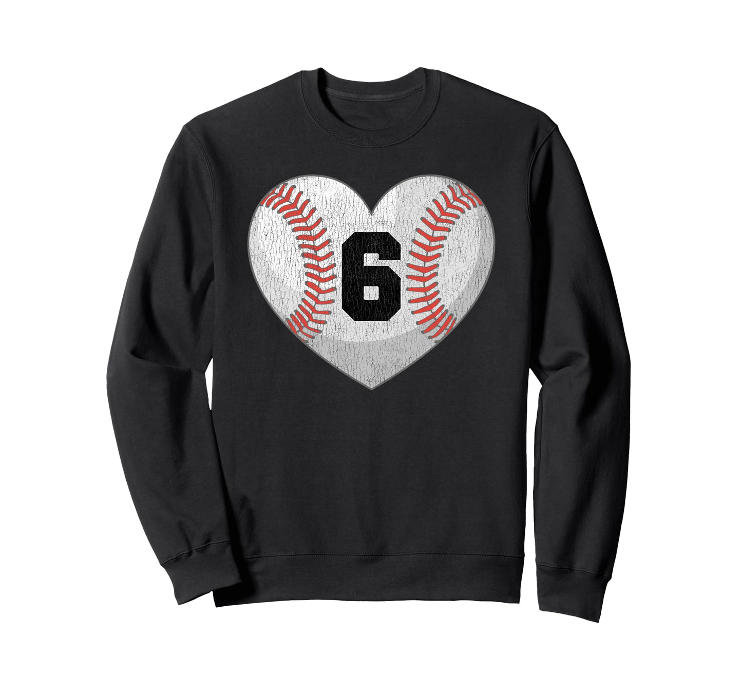 Baseball Number 6 Distressed Heart Sweatshirt - Custom Art Print Unisex - T-Shirt, Sweatshirt, Hoodie