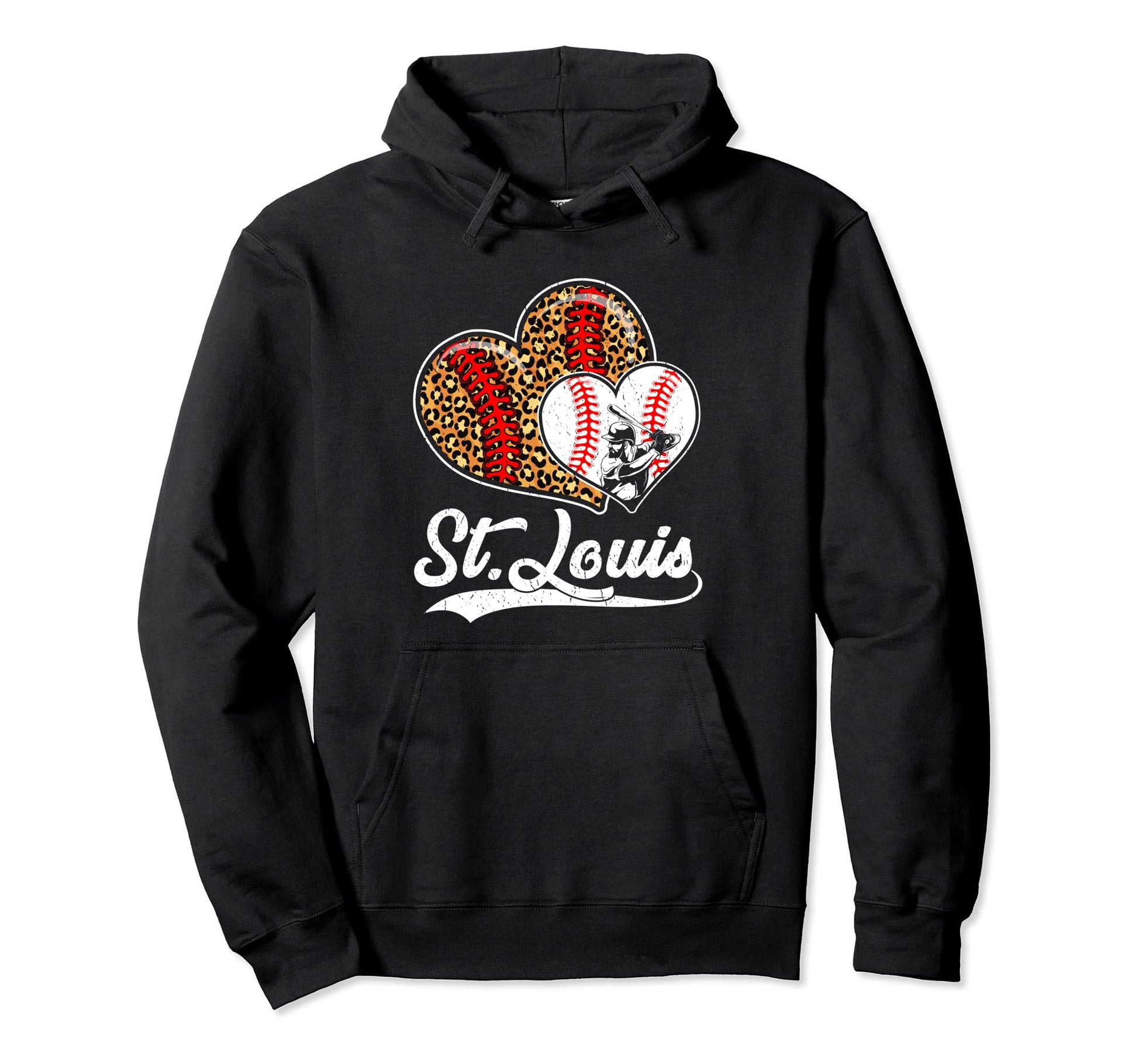 St Louis Baseball Leopard Hearts Baseball Hoodie - Streetwear Style Unisex - T-Shirt, Sweatshirt, Hoodie