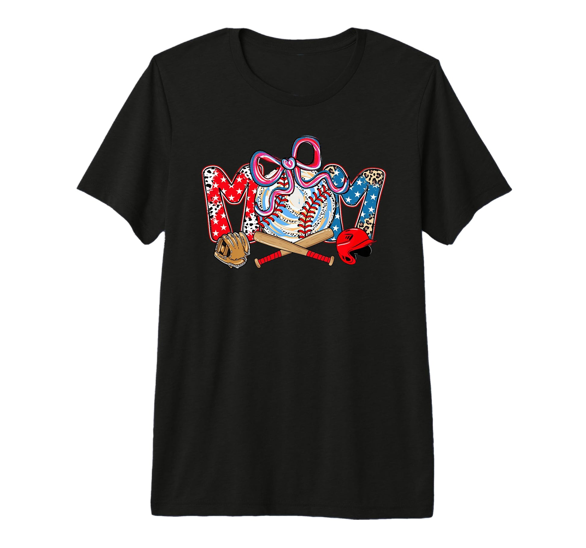 Baseball Mom Bow Stars Leopard T-Shirt - Novelty Apparel Men Women - T-Shirt, Sweatshirt, Hoodie