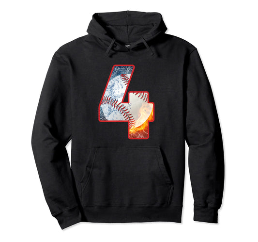 4Th Birthday Party Baseball Number 4 Hoodie - Custom Art Print Men Women - T-Shirt, Sweatshirt, Hoodie