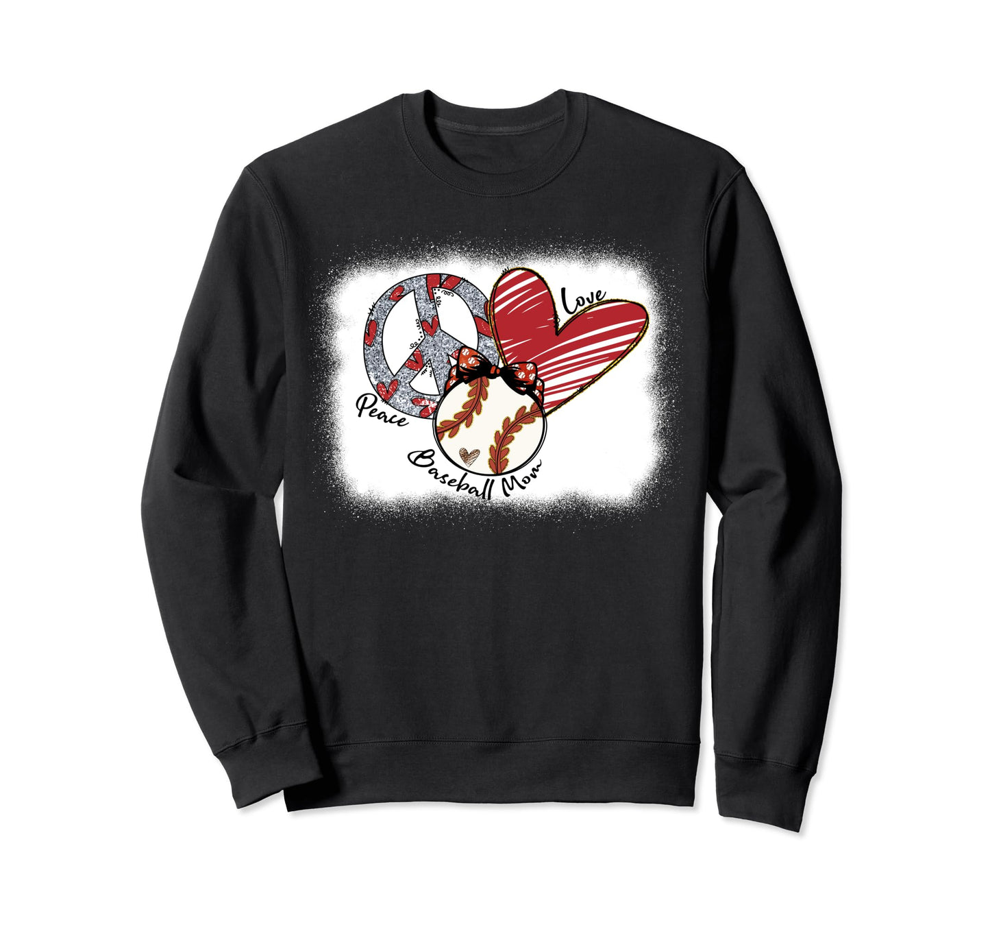 Peace Love Baseball Mom Mommy Funny Sweatshirt - Graphic Print Unisex - T-Shirt, Sweatshirt, Hoodie