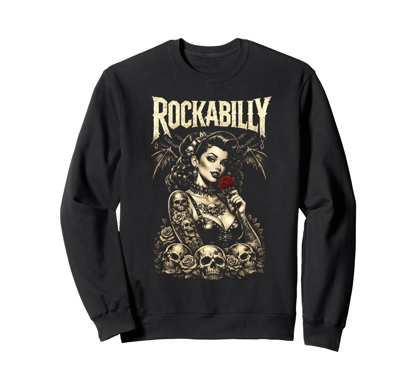 Rockabilly Gothic Pinup Skulls Sweatshirt - Streetwear Style for Adults - T-Shirt, Sweatshirt, Hoodie