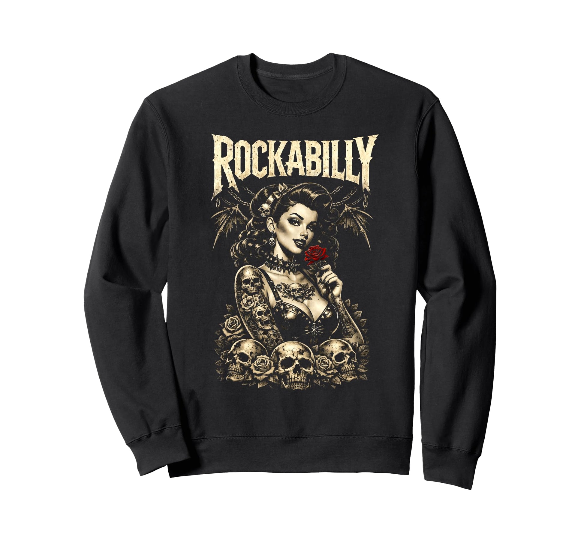 Rockabilly Gothic Pinup Skulls Sweatshirt - Streetwear Style for Adults - T-Shirt, Sweatshirt, Hoodie