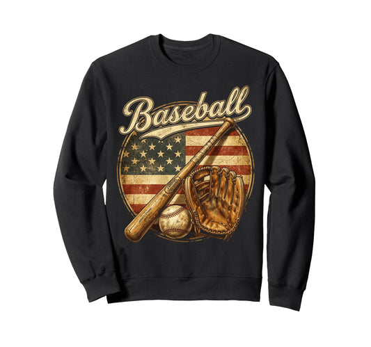 American Flag Baseball Player Sweatshirt - Aesthetic Graphic for Adults - T-Shirt, Sweatshirt, Hoodie