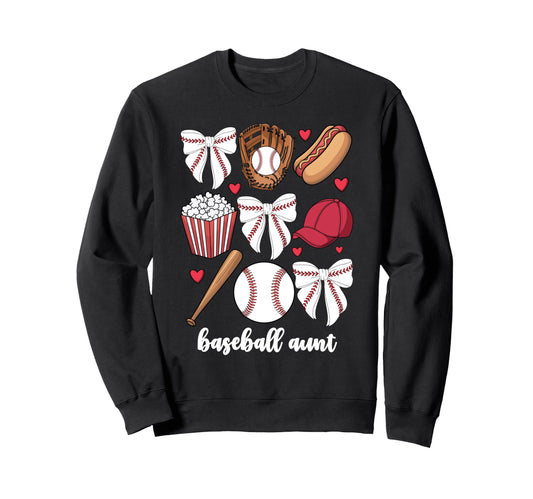 Baseball Aunt Coquette Bow Sweatshirt - Fun Novelty Design for Adults - T-Shirt, Sweatshirt, Hoodie