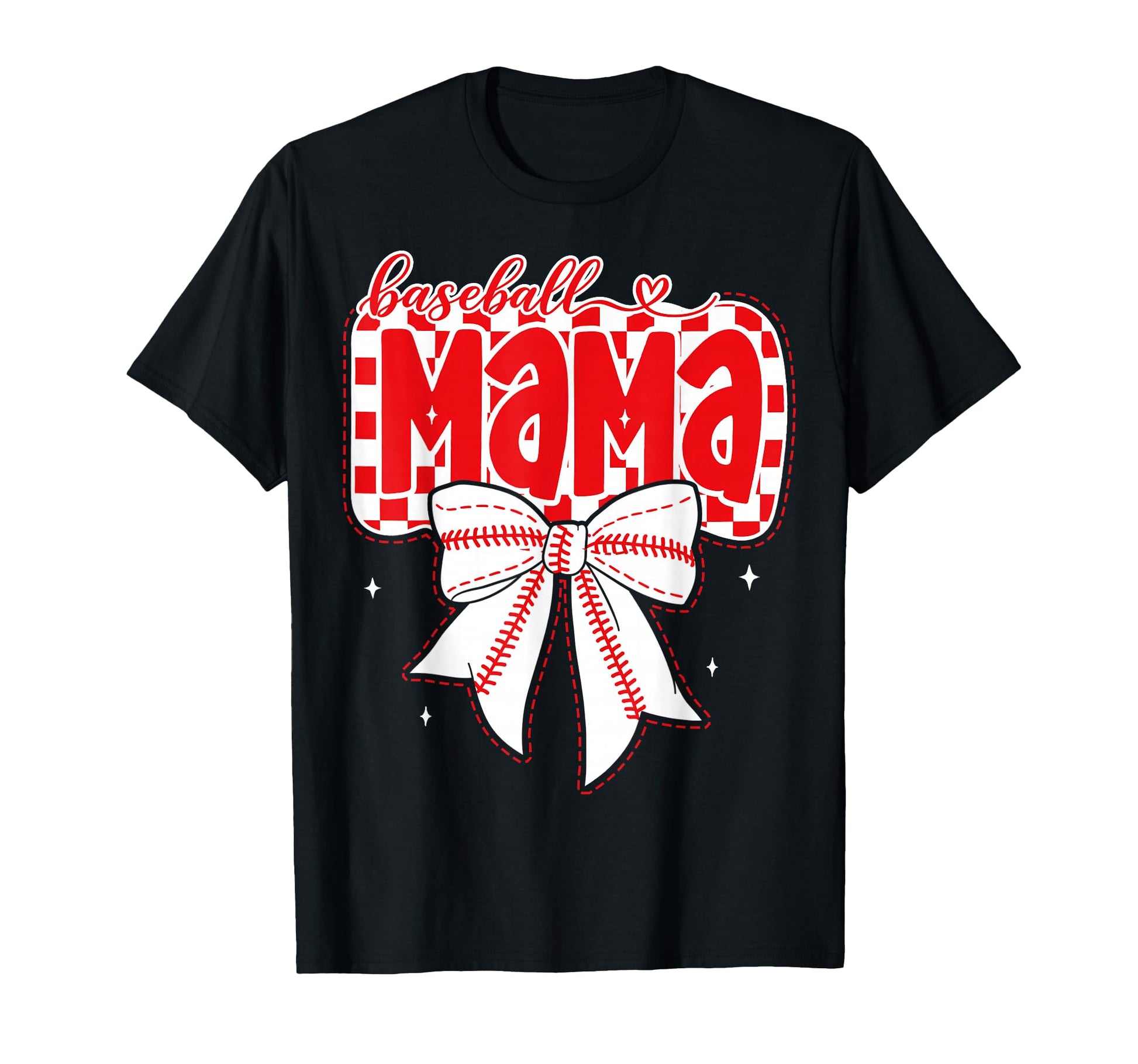 Baseball Mama Coquette Bow Checker T-Shirt - Aesthetic Graphic for Adults - T-Shirt, Sweatshirt, Hoodie