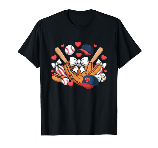 Baseball Coquette Bow Softball Cheer T-Shirt - Minimalist Print for Adults - T-Shirt, Sweatshirt, Hoodie