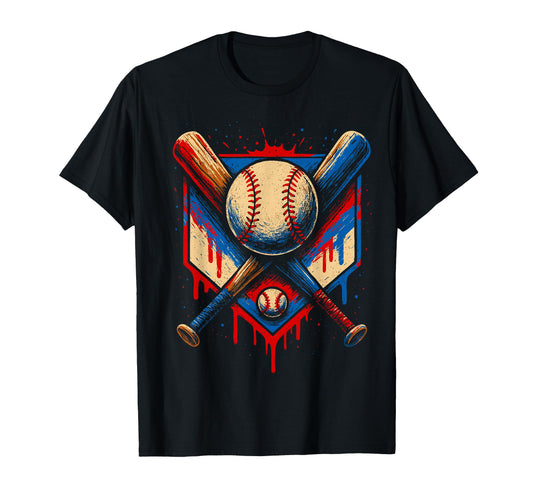 Baseball Crossed Bats Grunge Splatter T-Shirt - Casual Everyday Wear Unisex - T-Shirt, Sweatshirt, Hoodie