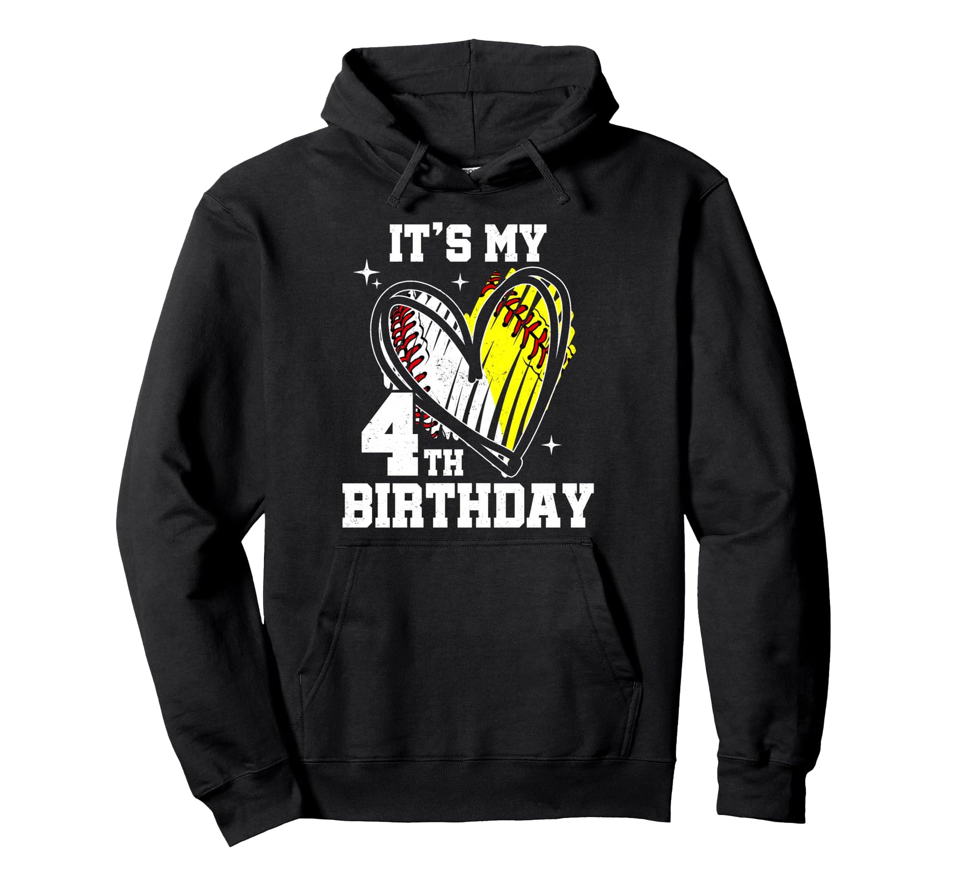 Its My 4Th Birthday Baseball Softball Hoodie - Aesthetic Graphic Men Women - T-Shirt, Sweatshirt, Hoodie