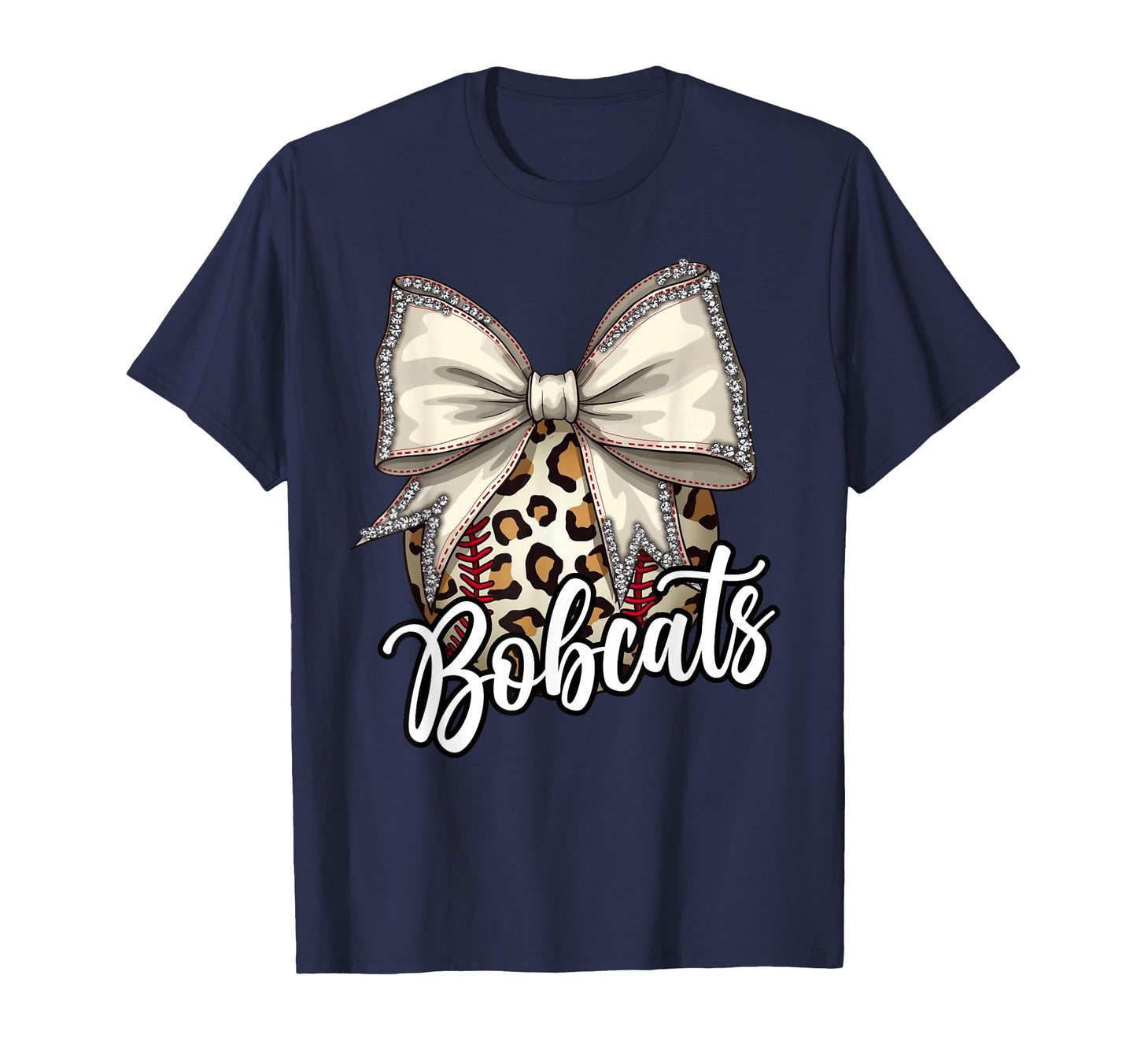 Bobcats Baseball Mom Leopard Coquette Bow T-Shirt - Novelty Apparel Unisex - T-Shirt, Sweatshirt, Hoodie