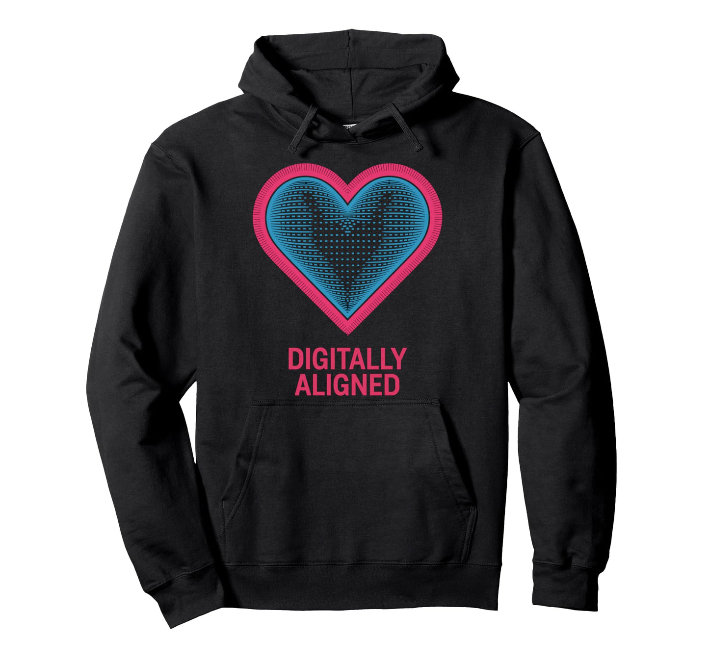 Digitally Aligned Neon Heart Tech Hoodie - Graphic Print for Adults - T-Shirt, Sweatshirt, Hoodie