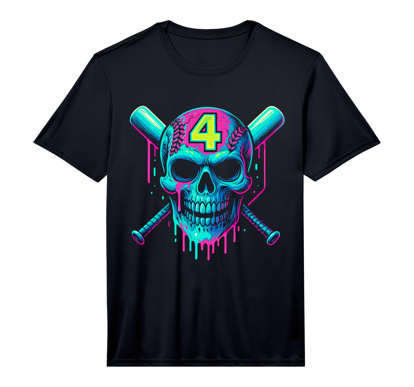 Mens Baseball Skull Drip 4Th Birthday 4 T-Shirt - Aesthetic Graphic Unisex - T-Shirt, Sweatshirt, Hoodie