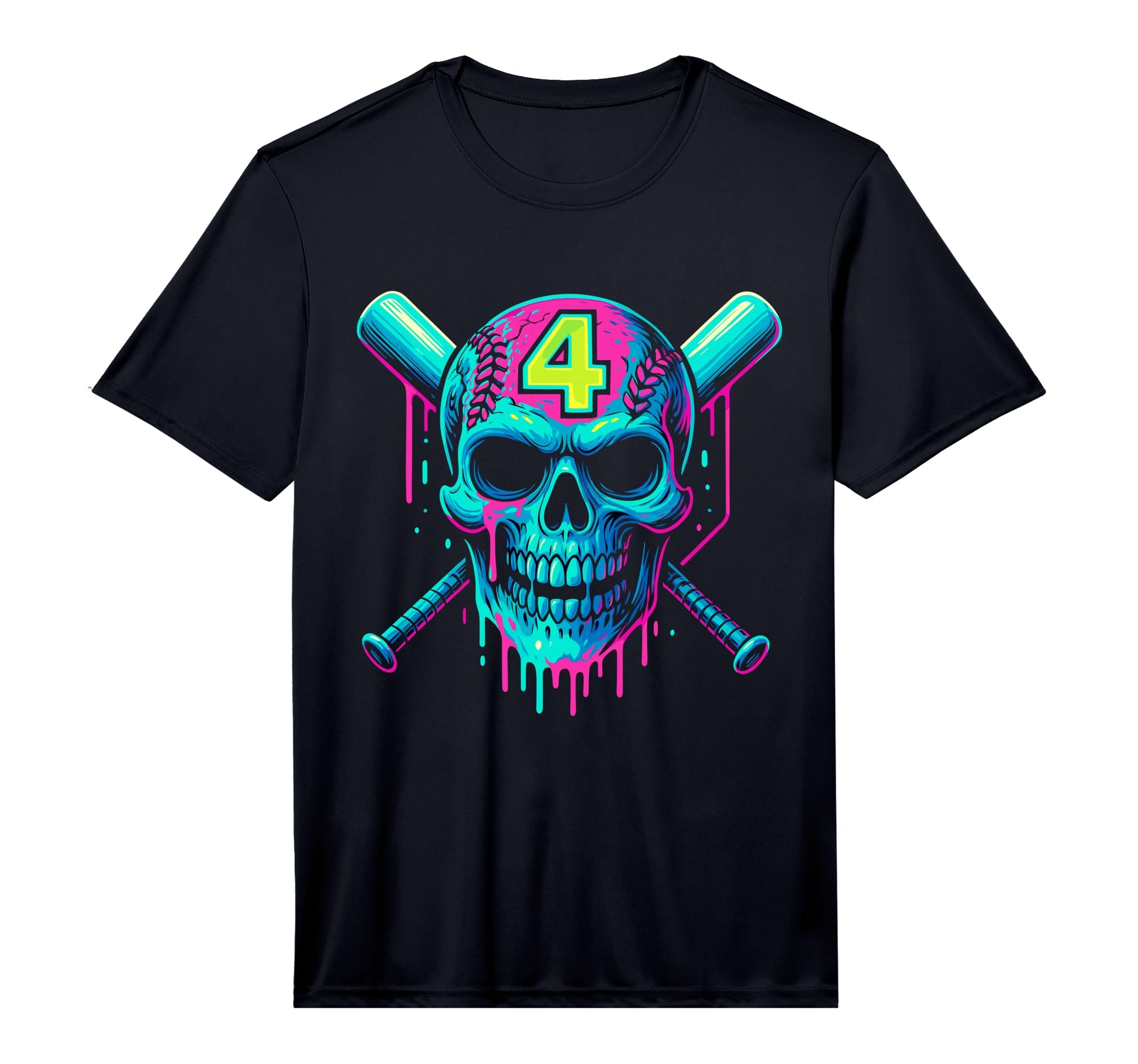 Mens Baseball Skull Drip 4Th Birthday 4 T-Shirt - Aesthetic Graphic Unisex - T-Shirt, Sweatshirt, Hoodie