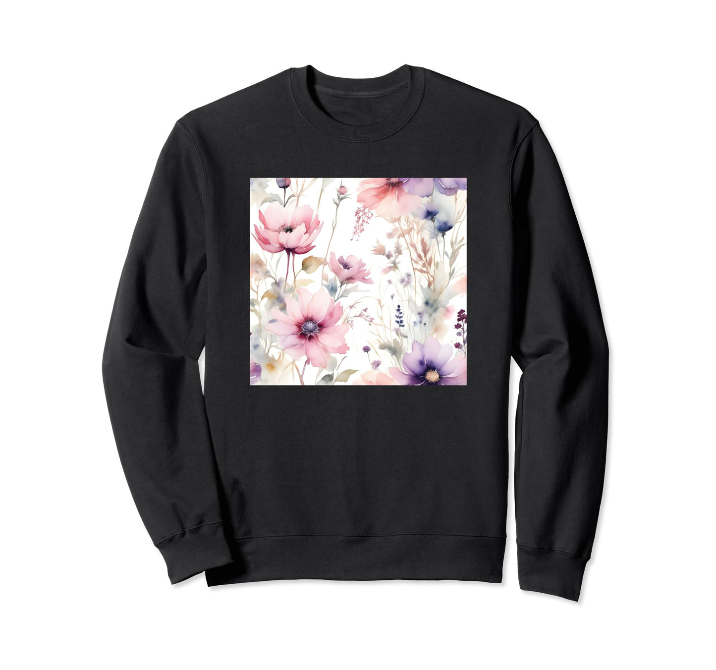 Watercolor Flowers Pattern Sweatshirt - Minimalist Print for Adults - T-Shirt, Sweatshirt, Hoodie