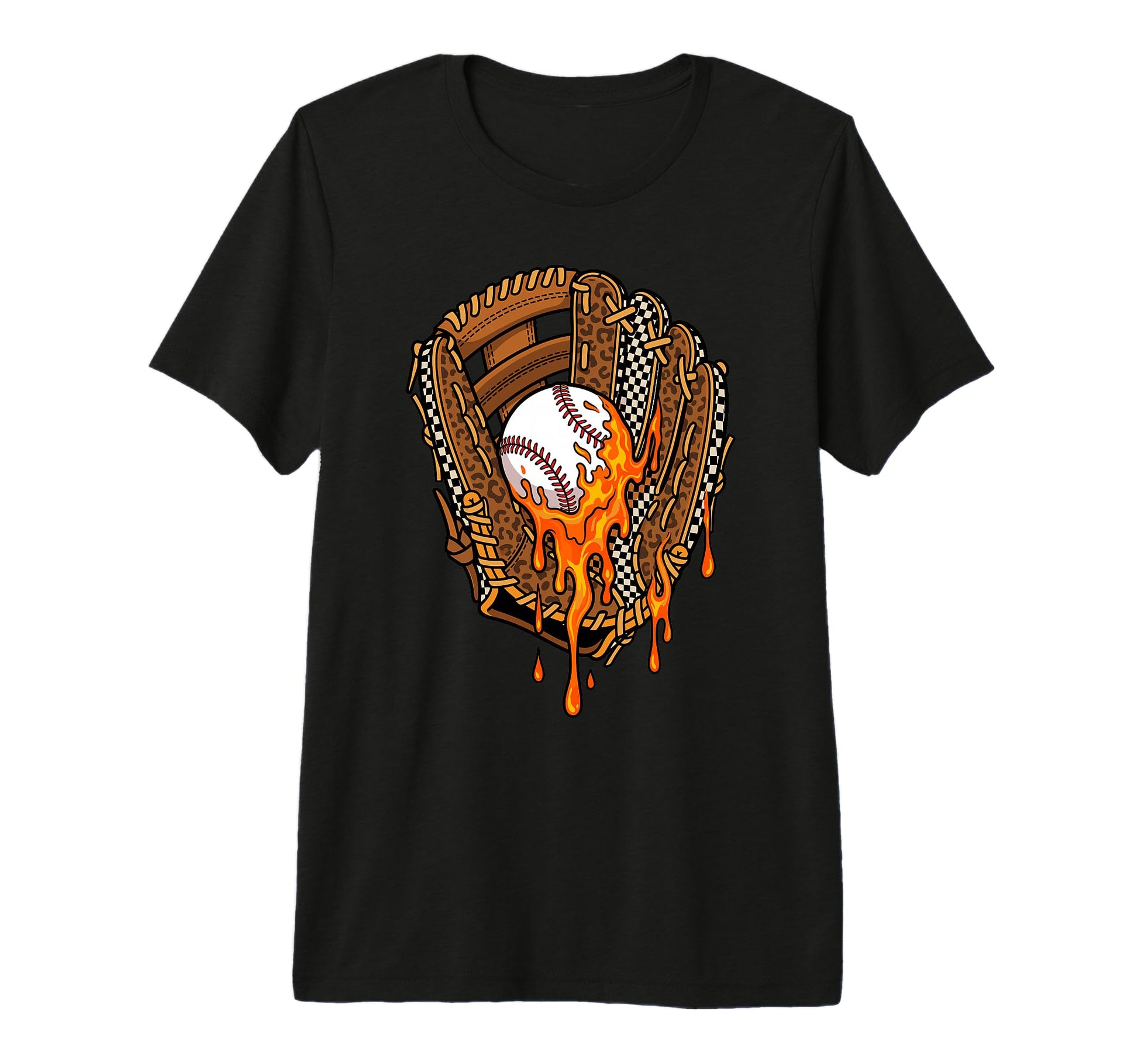 Baseball Leopard Glove Melting Drip T-Shirt - Aesthetic Graphic for Adults - T-Shirt, Sweatshirt, Hoodie