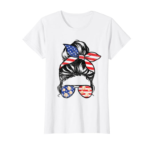 American Flag Baseball Messy Bun T-Shirt - Trendy Graphic Men Women - T-Shirt, Sweatshirt, Hoodie